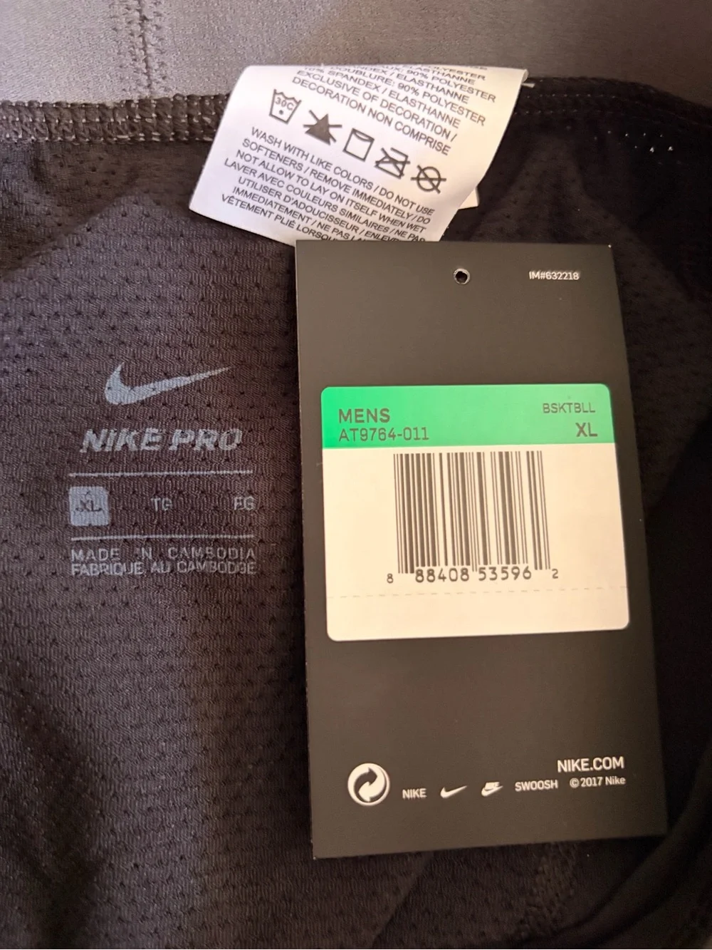 Nike Pro NBA Team Issue Compression 3/4 Tights Black White Size XL AT9764-011